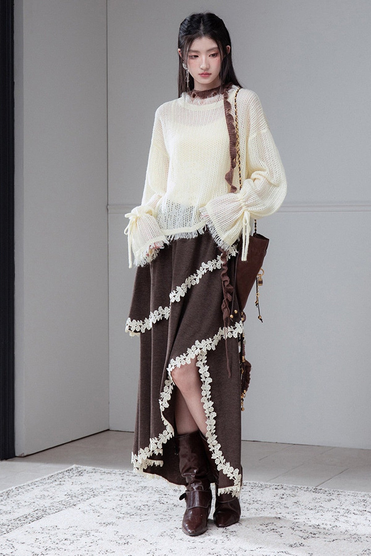 Vintage Irregular Lace Trim Skirt