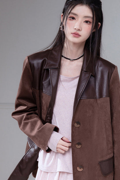 Caramel Truffle Suede Patchwork Suit
