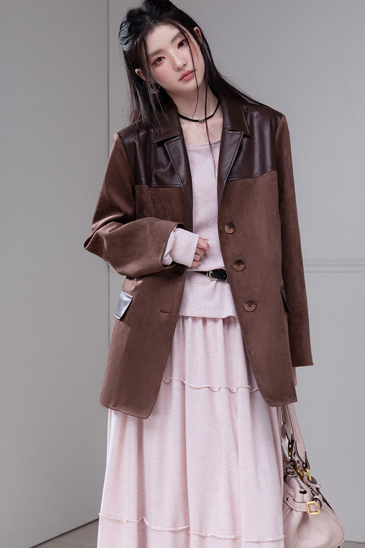 Caramel Truffle Suede Patchwork Suit