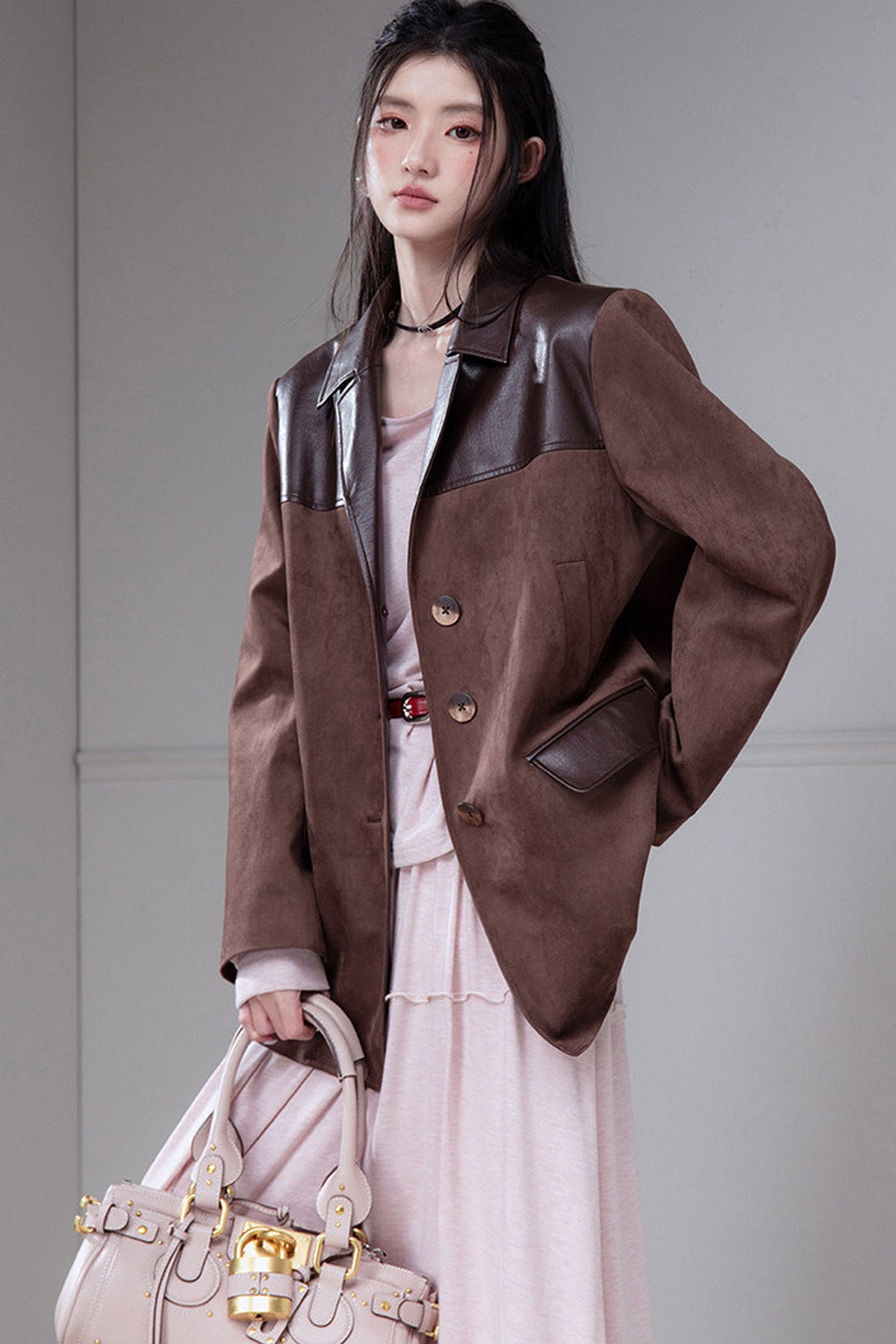 Caramel Truffle Suede Patchwork Suit