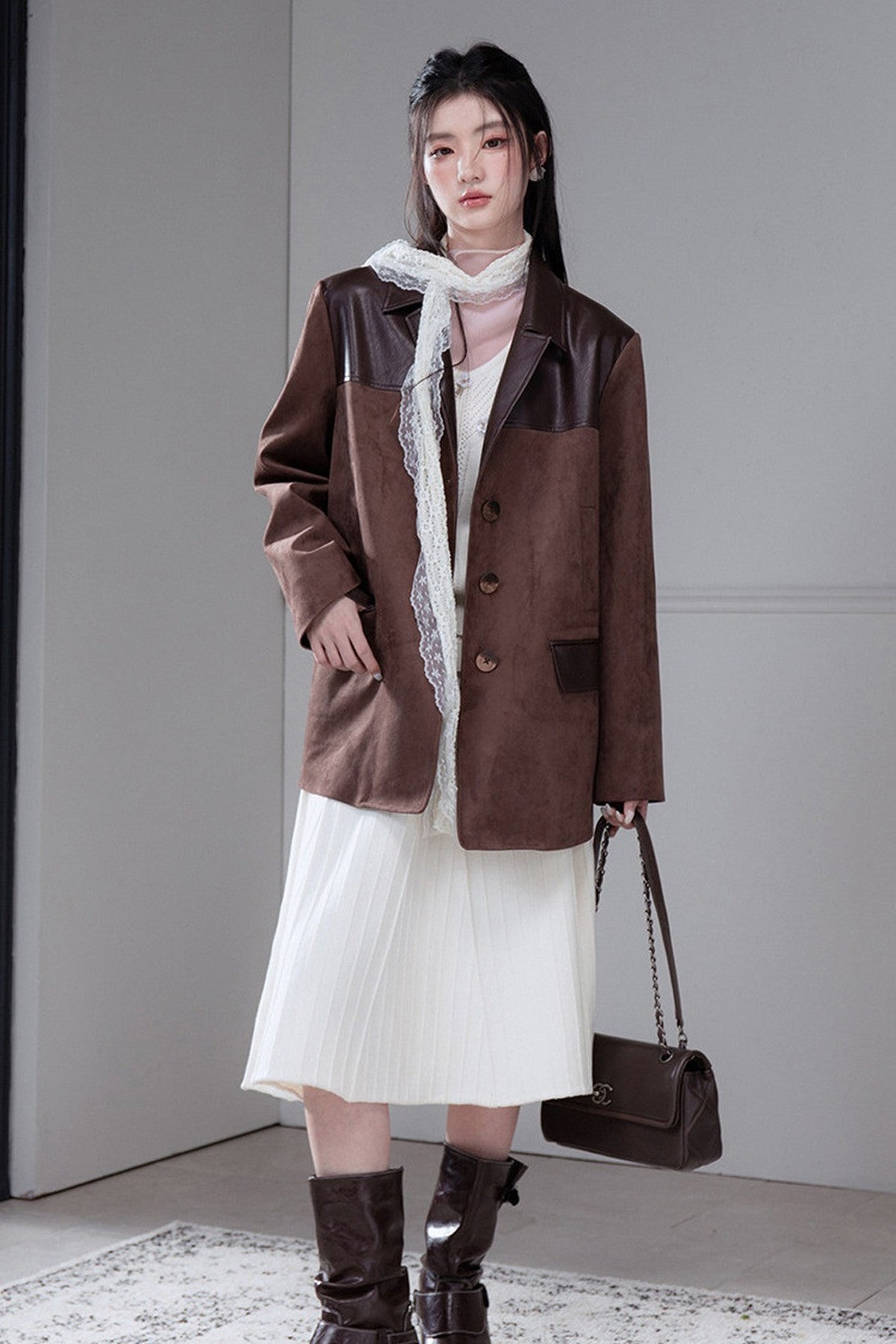 Caramel Truffle Suede Patchwork Suit