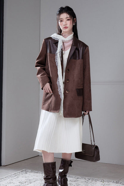 Caramel Truffle Suede Patchwork Suit