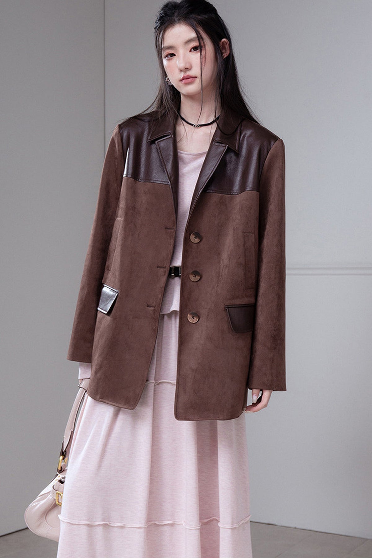 Caramel Truffle Suede Patchwork Suit