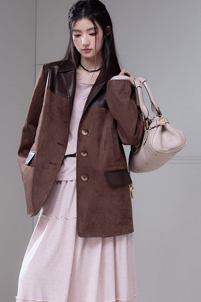 Caramel Truffle Suede Patchwork Suit