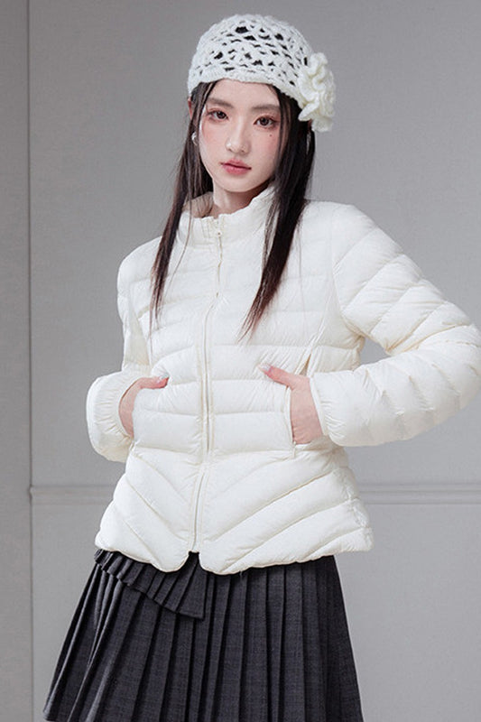 Ribbed Waist-Cinching Down Jacket