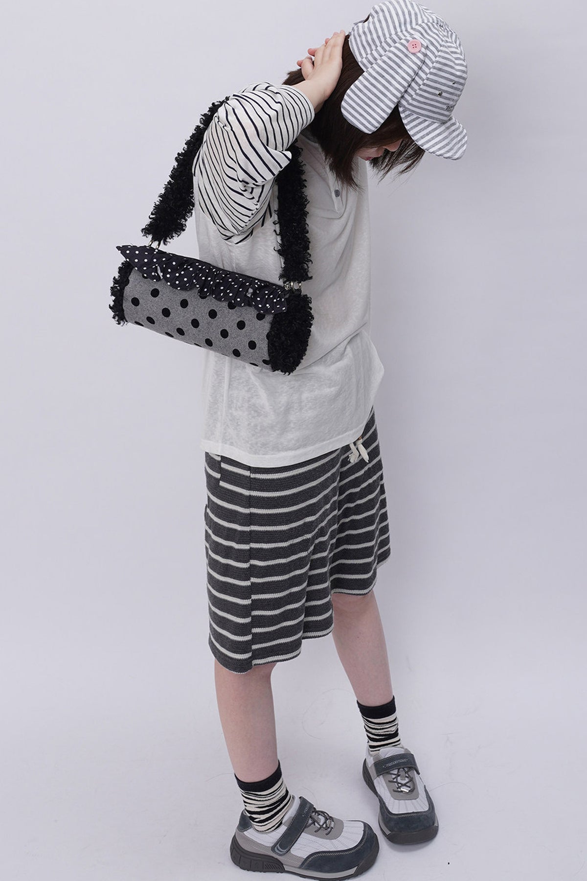 Polka Dot Ruffled Cylinder Bag
