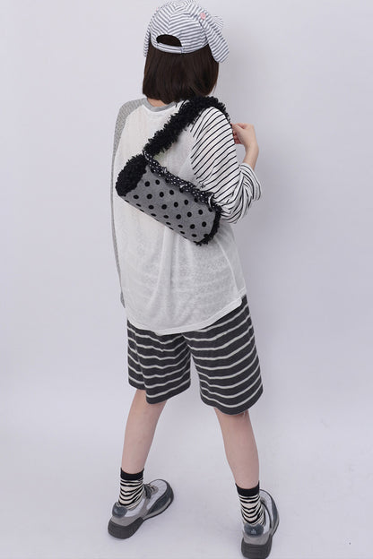 Polka Dot Ruffled Cylinder Bag