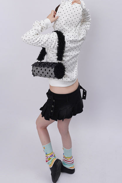 Polka Dot Ruffled Cylinder Bag