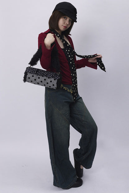 Polka Dot Ruffled Cylinder Bag