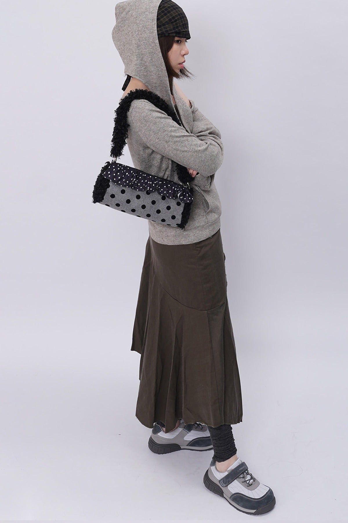 Polka Dot Ruffled Cylinder Bag