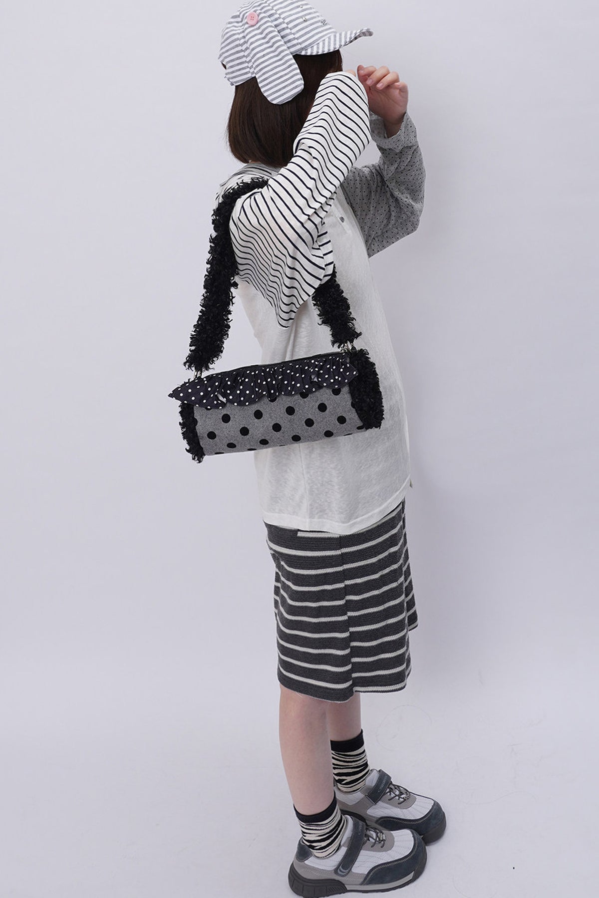 Polka Dot Ruffled Cylinder Bag