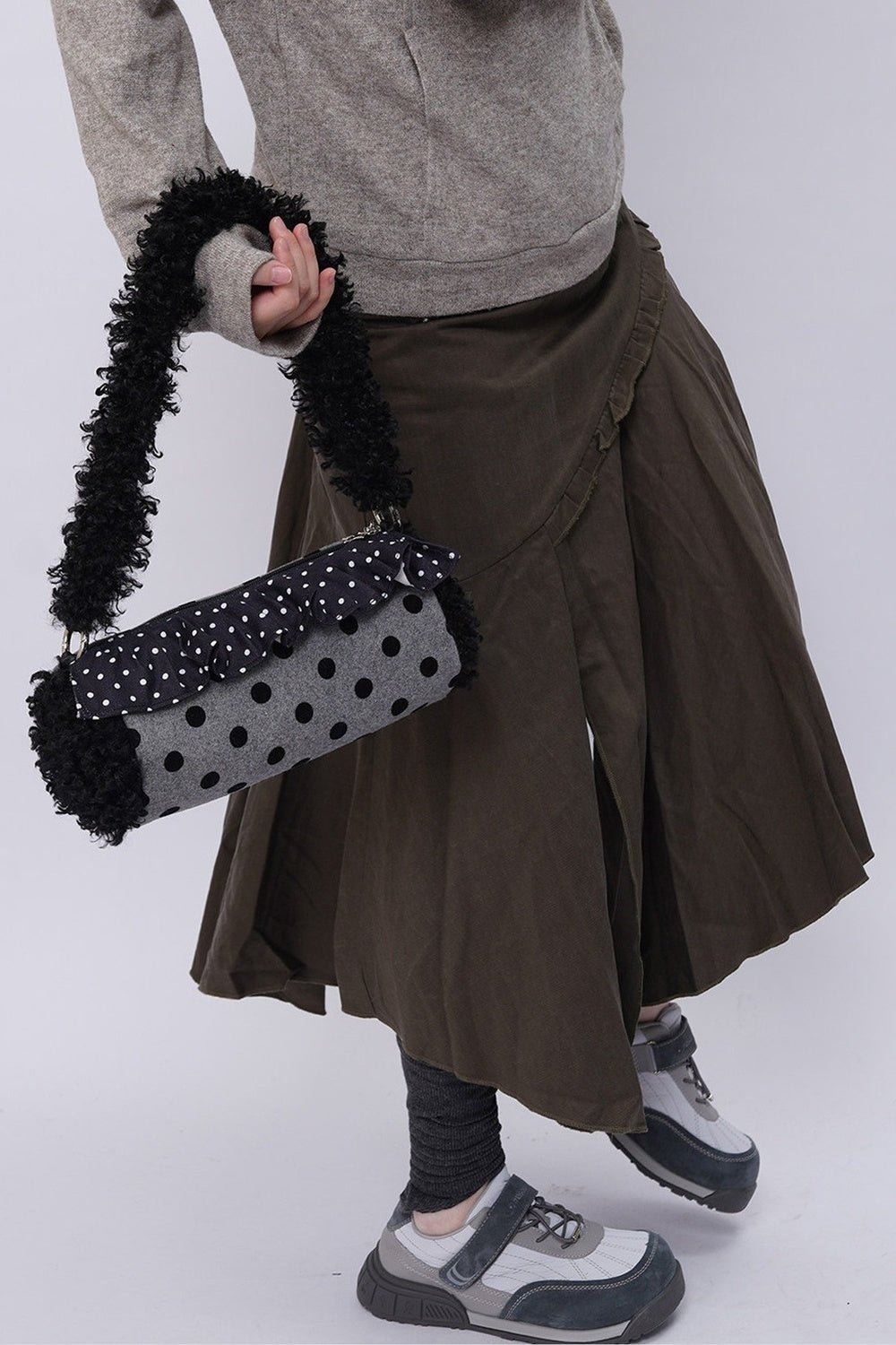 Polka Dot Ruffled Cylinder Bag
