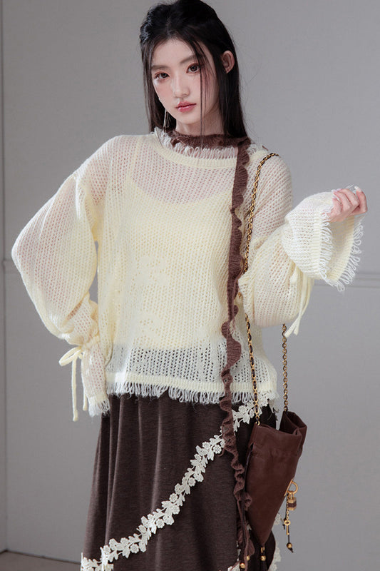 Lemon Wool Mohair Tassel Pullover