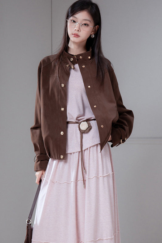 Stand Collar PU Bud Jacket