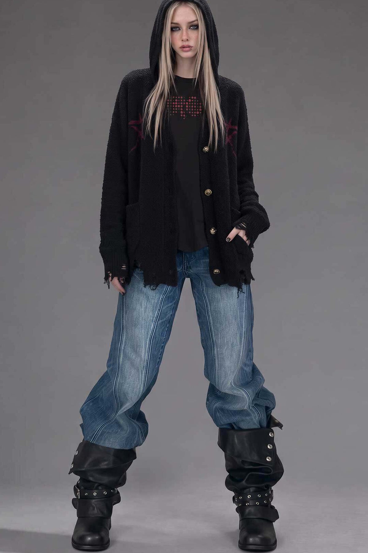 Black Lace Back Hooded Sweatshirt