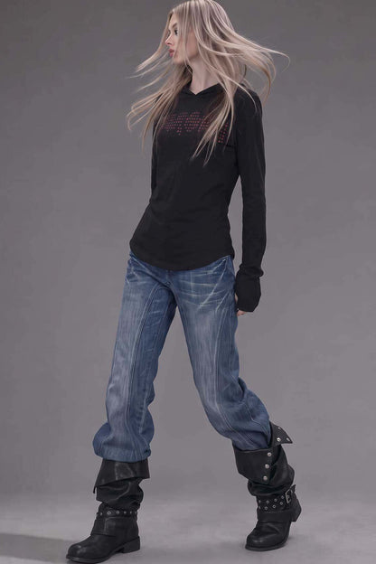 Black Lace Back Hooded Sweatshirt