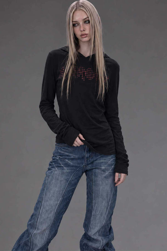 Black Lace Back Hooded Sweatshirt