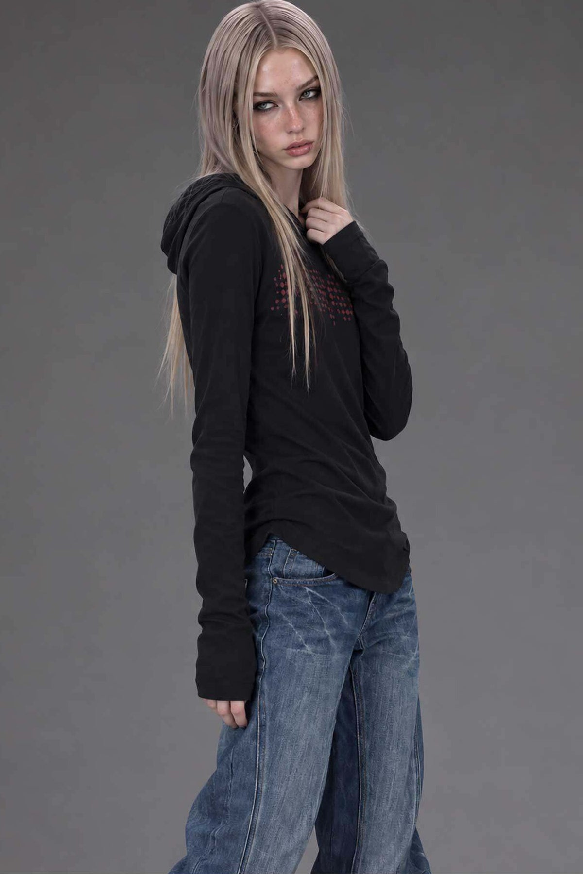 Black Lace Back Hooded Sweatshirt
