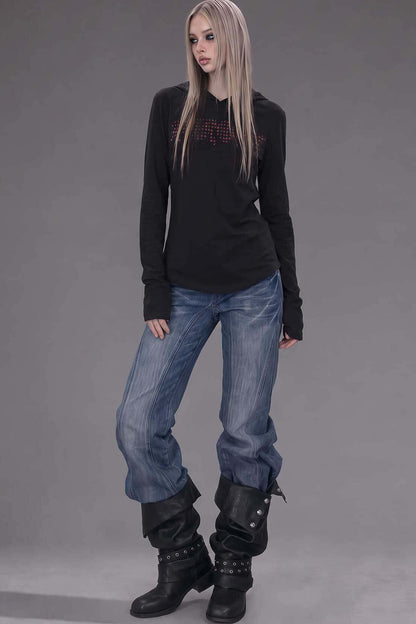 Black Lace Back Hooded Sweatshirt