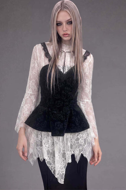 Gothic Lace Long-Sleeve Tube Top Set-Up