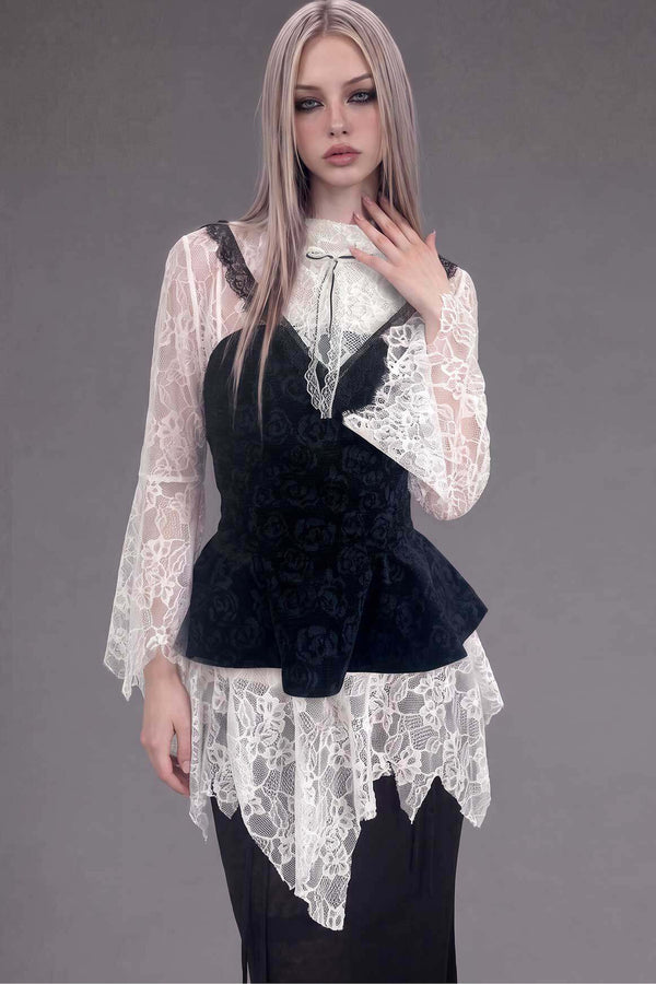 Gothic Lace Long-Sleeve Tube Top Set-Up