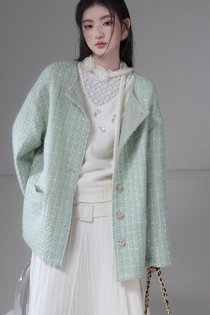 Reversible Wool Glitter Tweed Jacket