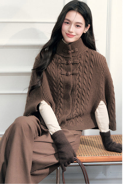 New Chinese Style Cable Knit Cape