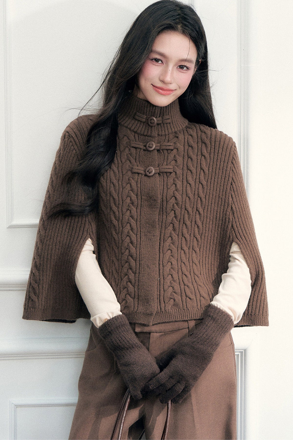 New Chinese Style Cable Knit Cape