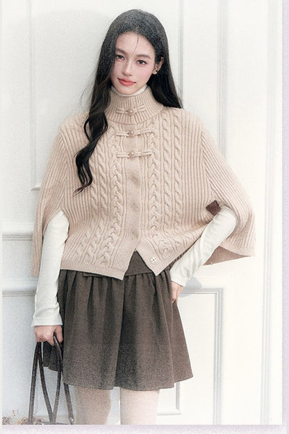 New Chinese Style Cable Knit Cape