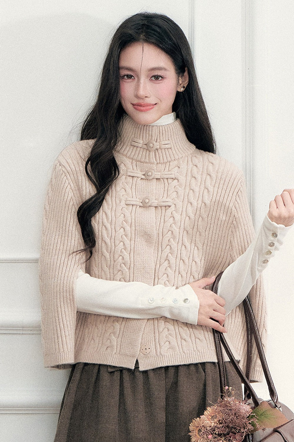 New Chinese Style Cable Knit Cape