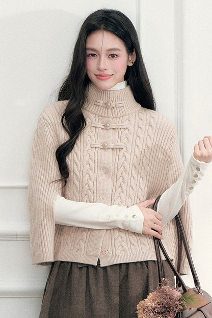 New Chinese Style Cable Knit Cape