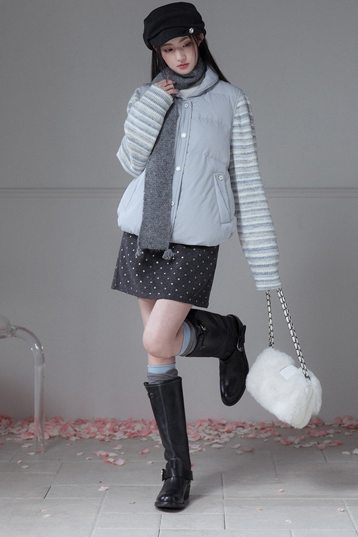 Striped Sleeve Duck Down Jacket