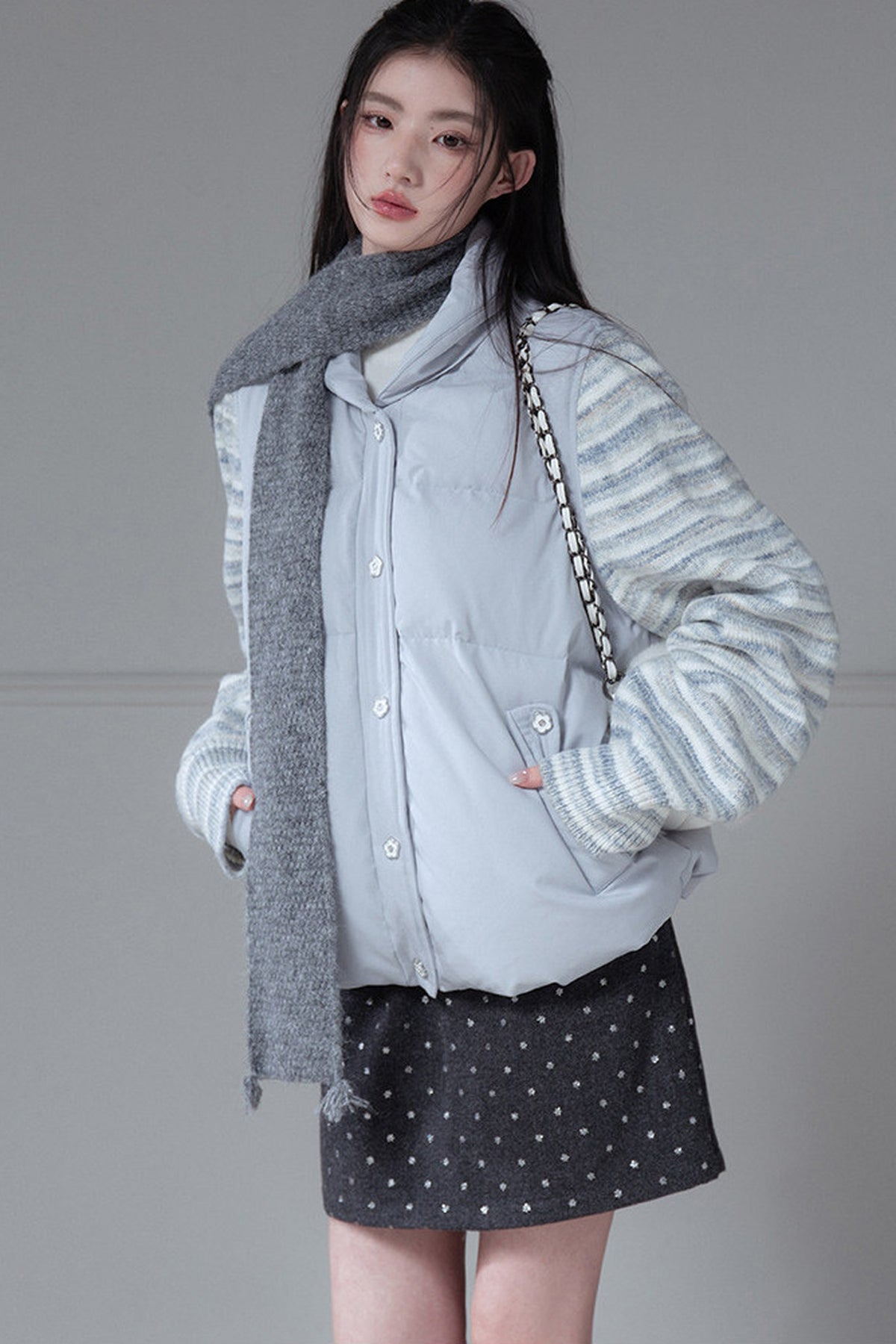 Striped Sleeve Duck Down Jacket