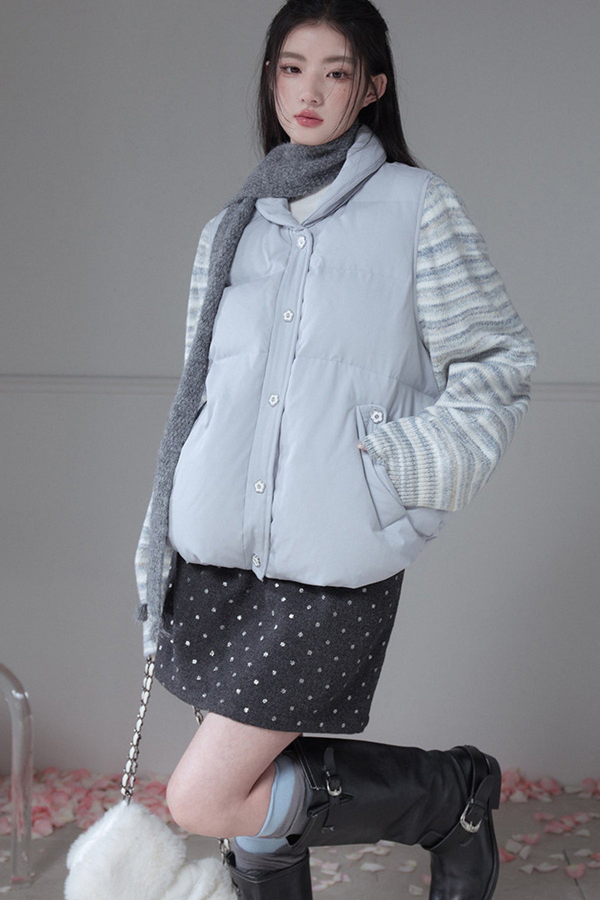 Striped Sleeve Duck Down Jacket