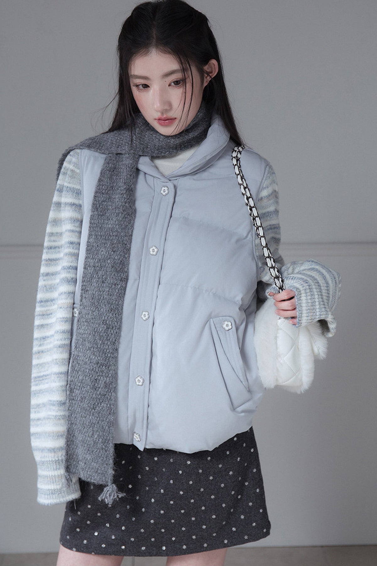 Striped Sleeve Duck Down Jacket