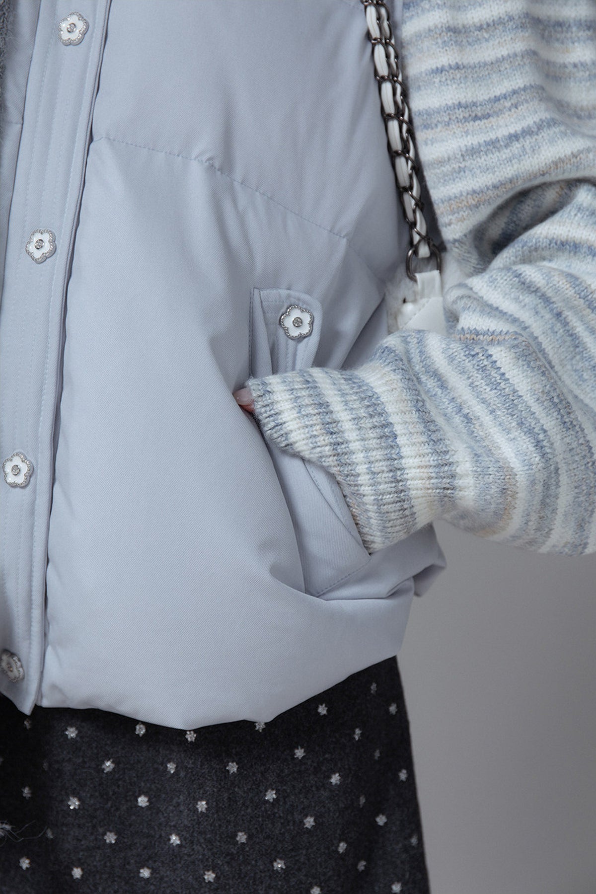 Striped Sleeve Duck Down Jacket