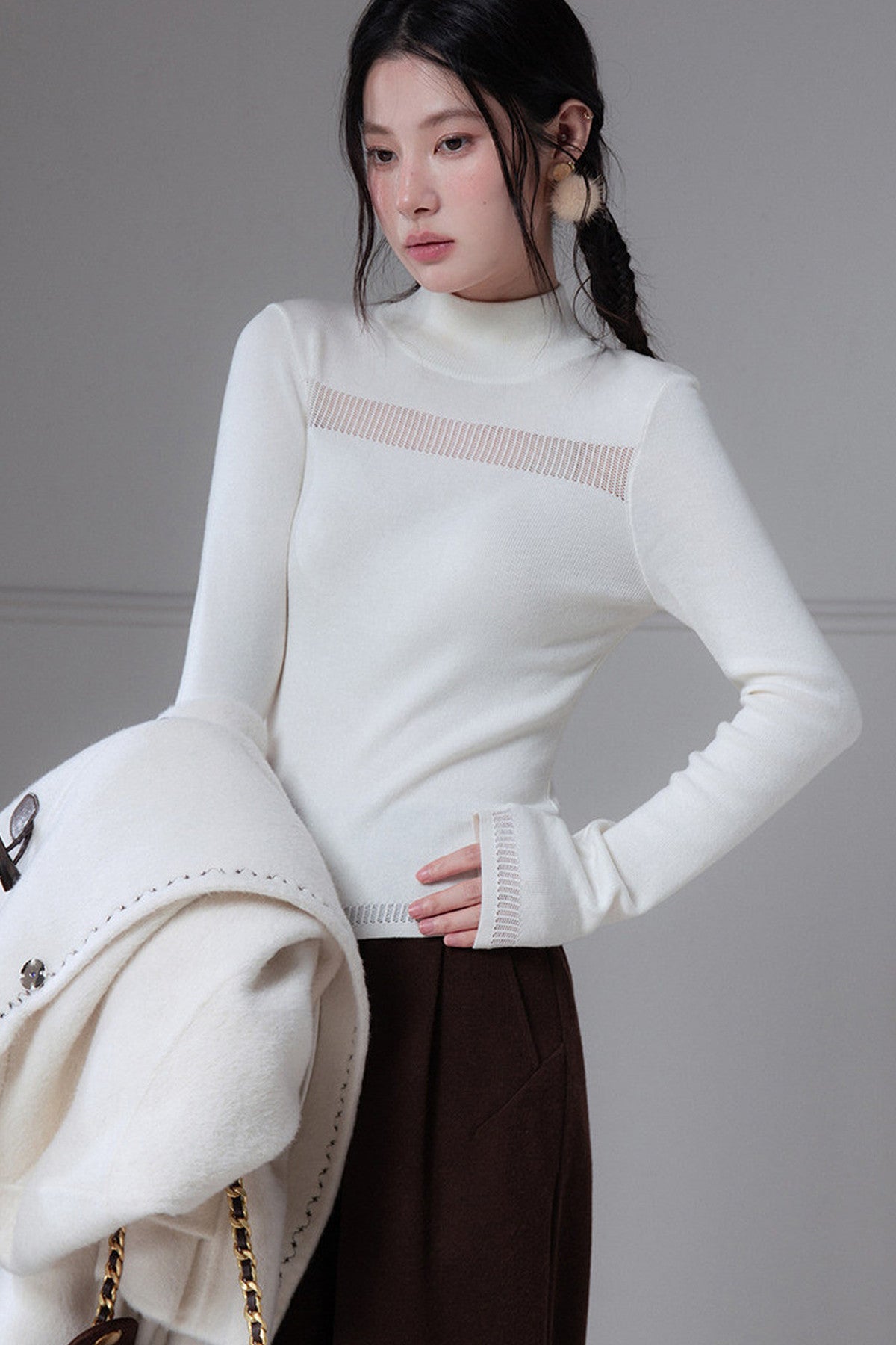 White Mercerized Wool Sweater