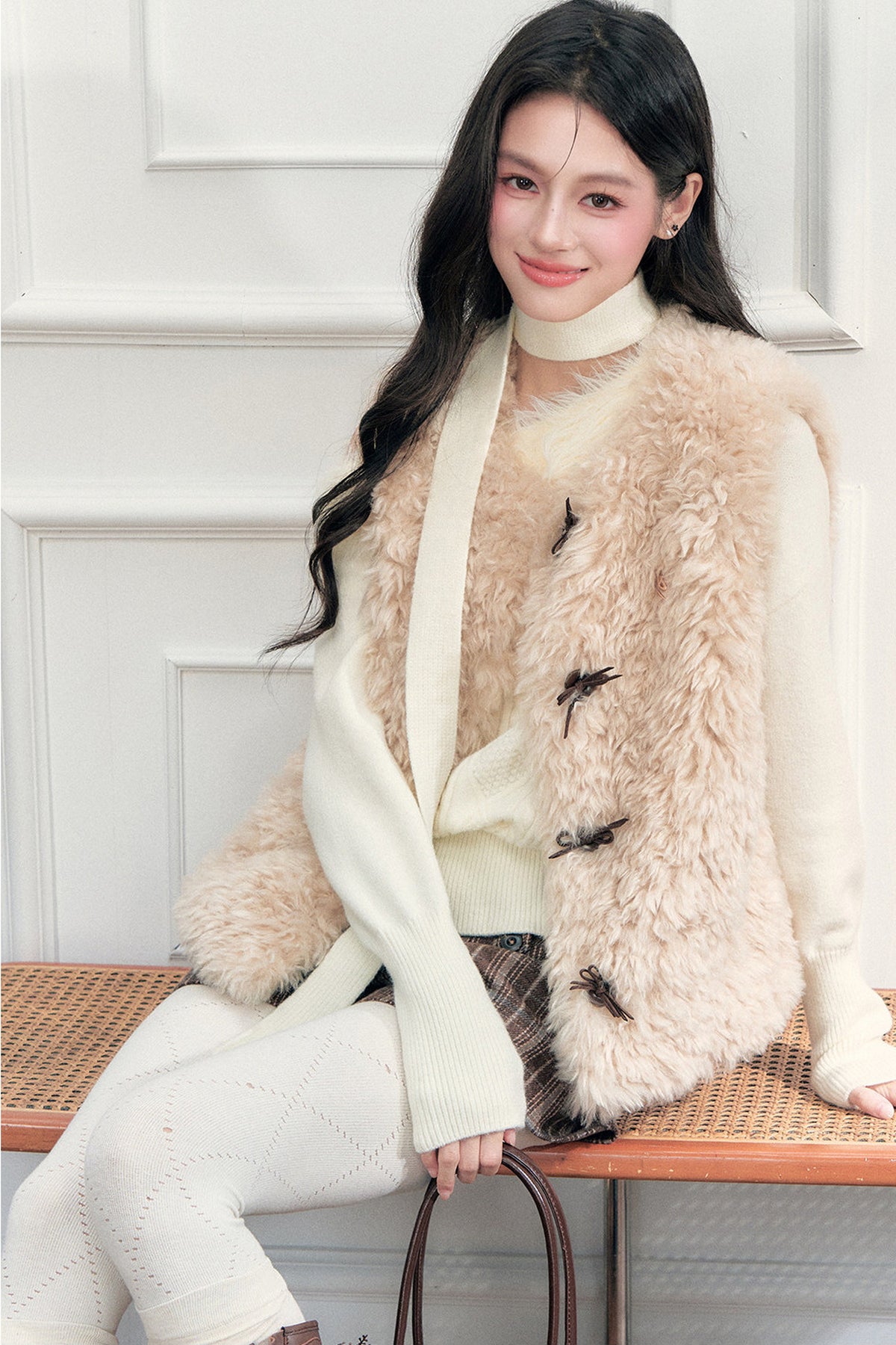 Ribbon Tie Off-Shoulder Cable Knit Sweater