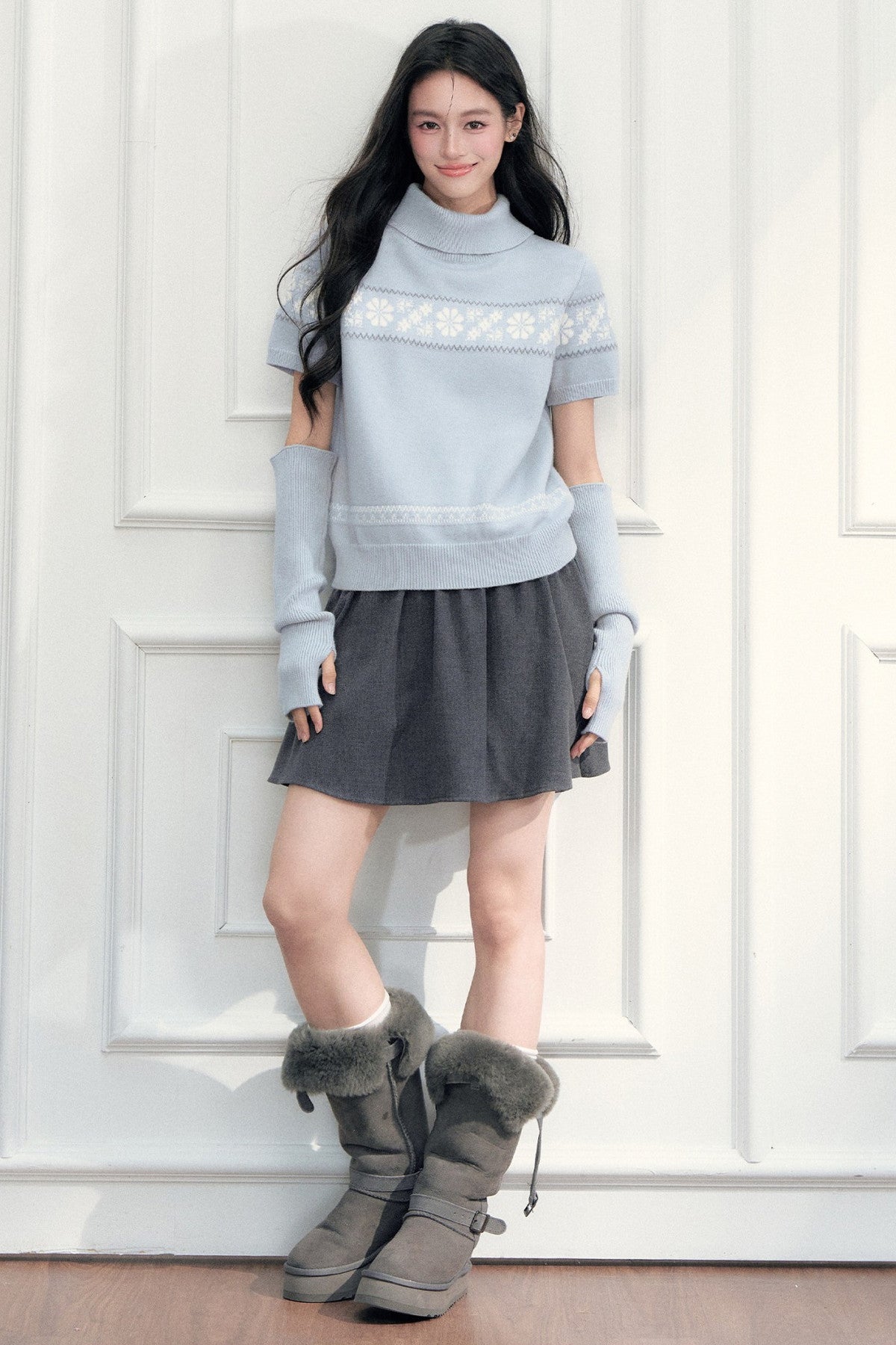 Vintage Fair Isle Jacquard Short-Sleeve Knit Top