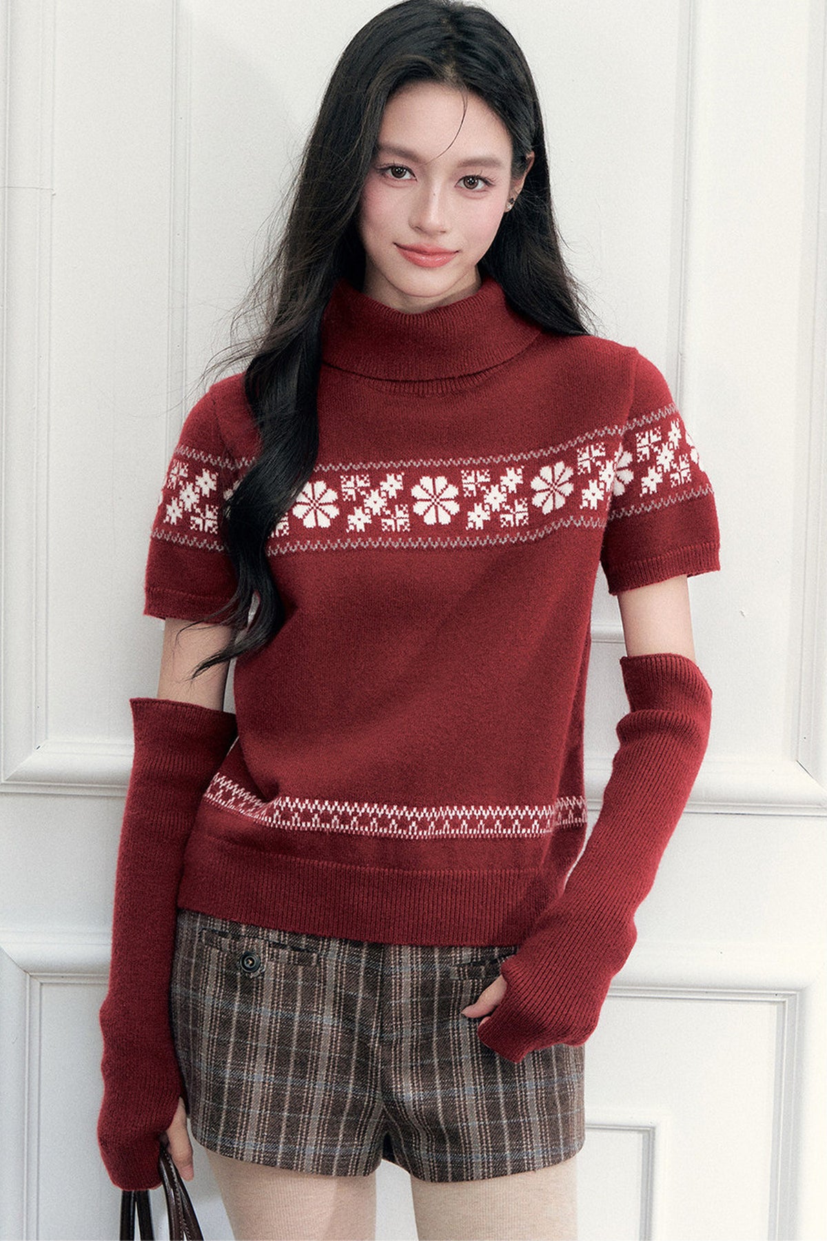 Vintage Fair Isle Jacquard Short-Sleeve Knit Top