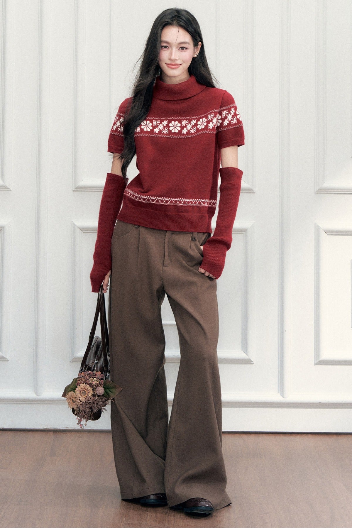Vintage Fair Isle Jacquard Short-Sleeve Knit Top