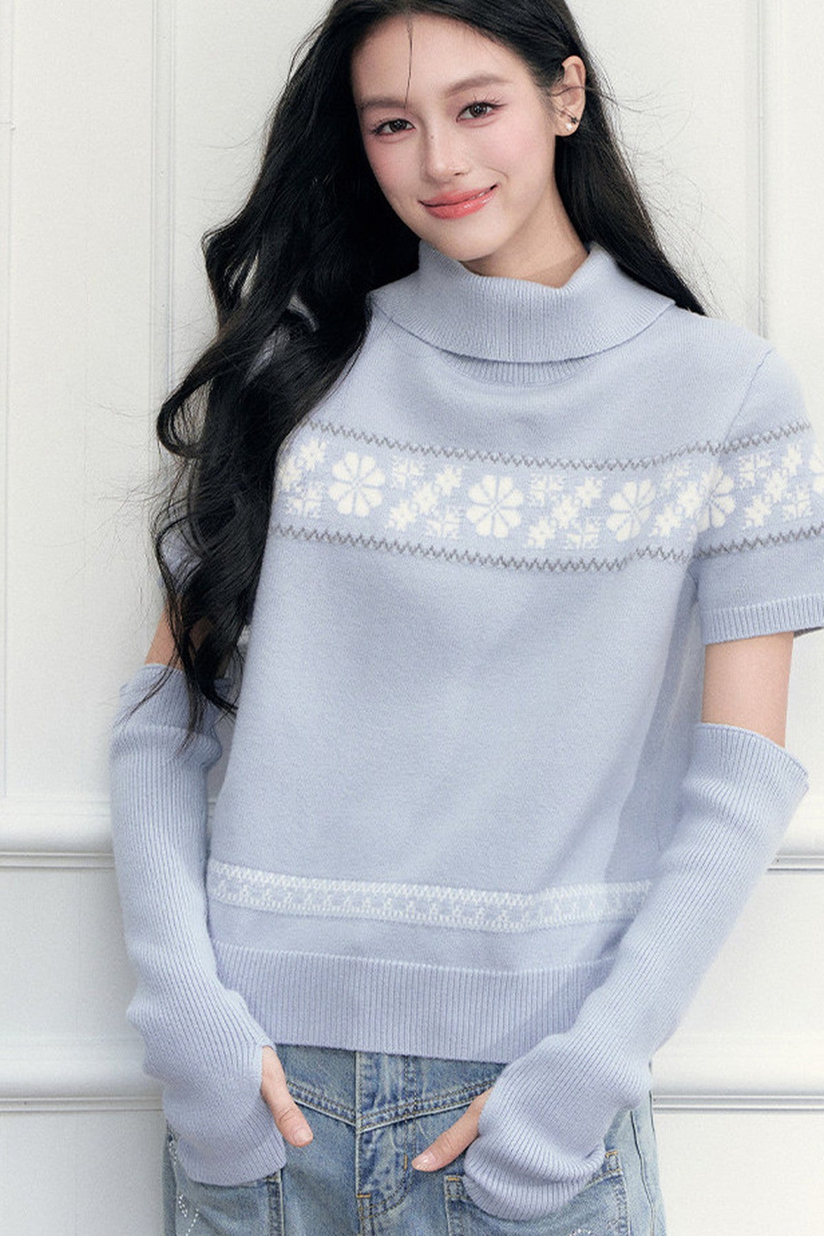 Vintage Fair Isle Jacquard Short-Sleeve Knit Top