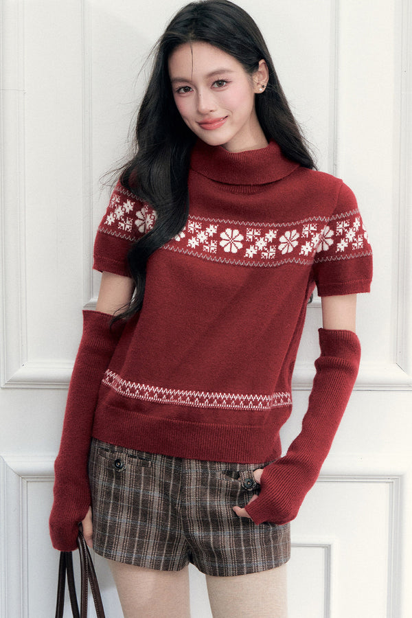 Vintage Fair Isle Jacquard Short-Sleeve Knit Top