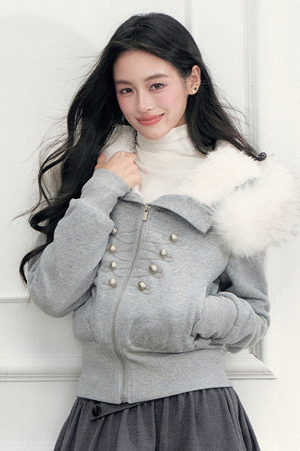 Large Fur Collar Hooded Fleece Jacket