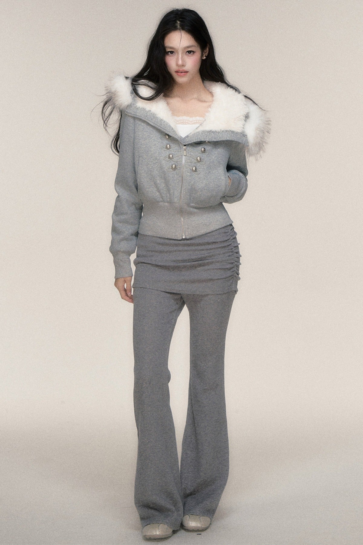 Large Fur Collar Hooded Fleece Jacket