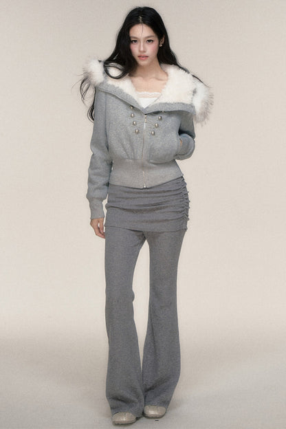 Large Fur Collar Hooded Fleece Jacket