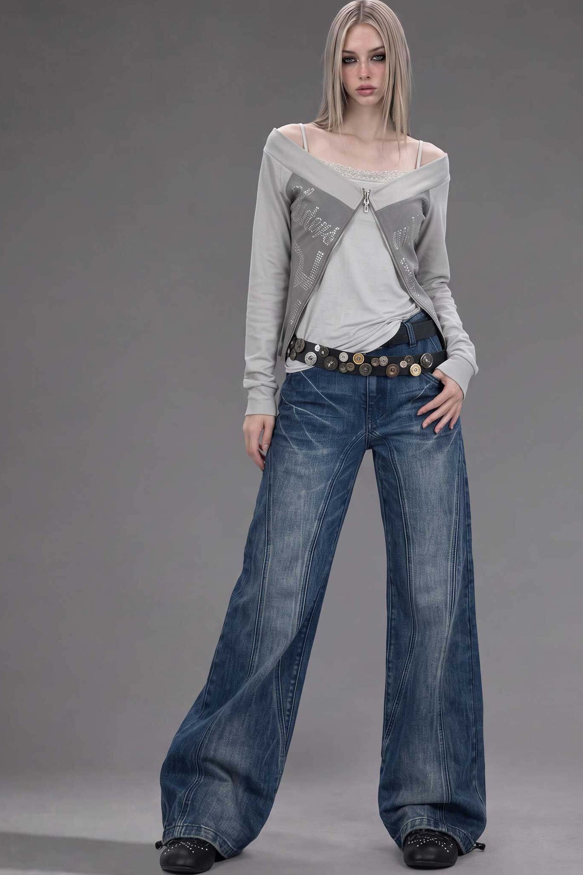 Off-Shoulder Patchwork Jacket Top