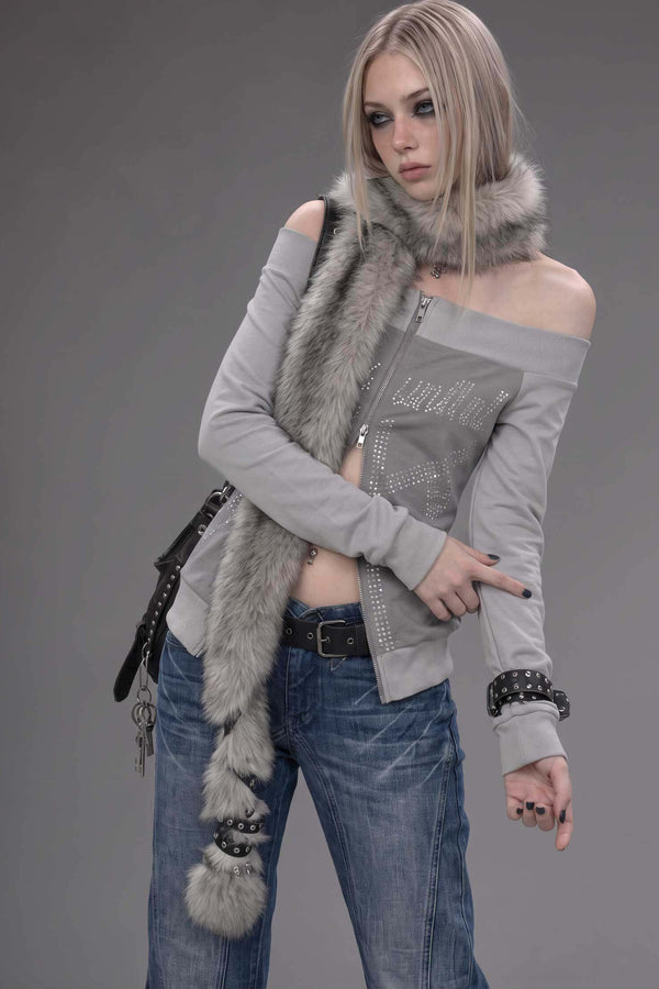 Off-Shoulder Patchwork Jacket Top