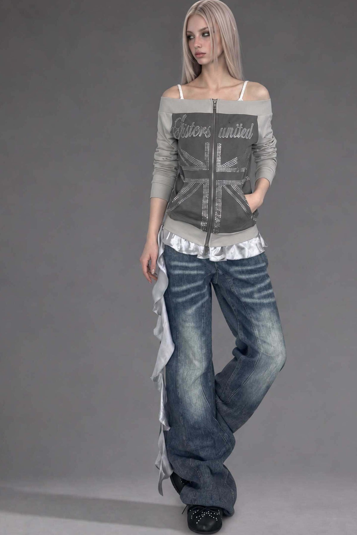 Off-Shoulder Patchwork Jacket Top