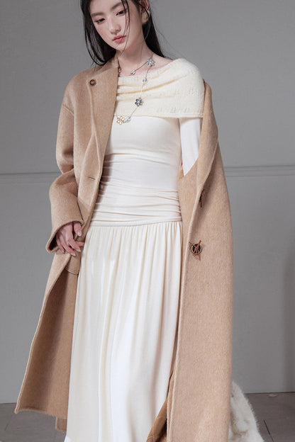 Apricot Off-The-Shoulder Knit Dress